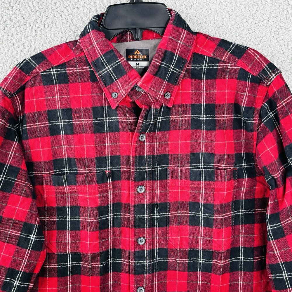 Ridgecut Toughwear Shirt Mens M Flannel Plaid Button Red Pockets Work Wear